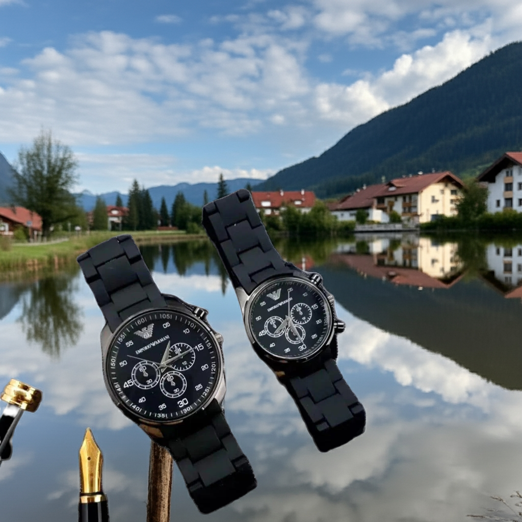 2 Pcs Unisex Stainless Steel Chronograph Couple Watches - Round Multicolor Design