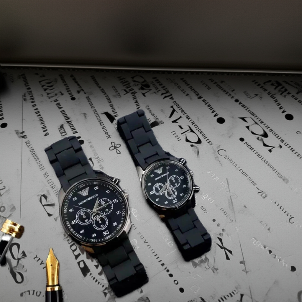 2 Pcs Unisex Stainless Steel Chronograph Couple Watches - Round Multicolor Design