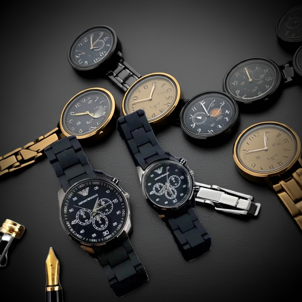 2 Pcs Unisex Stainless Steel Chronograph Couple Watches - Round Multicolor Design