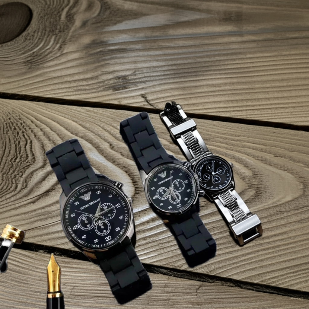 2 Pcs Unisex Stainless Steel Chronograph Couple Watches - Round Multicolor Design