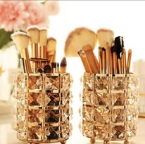 1 Piece Metal Crystal Round Makeup Brush Holder, Miaowater Makeup Brush Pen Holder, Brush Sorting Storage Organizer