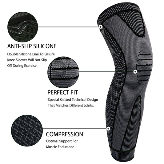 1 Pcs Compression Knee Pads Support Sleeve Protector Elastic Kneepad Brace Spring Support Volleyball Running Silicone Long Full Legs Sleeve Arthritis Running Gym Sport